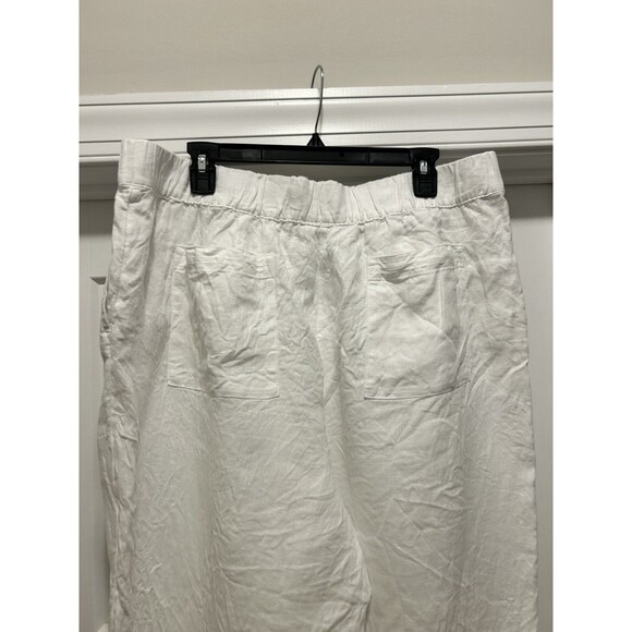 J. Jill Women's Pants Size XL White 100% Linen Wide Leg Cropped Length Pockets - Picture 5 of 6